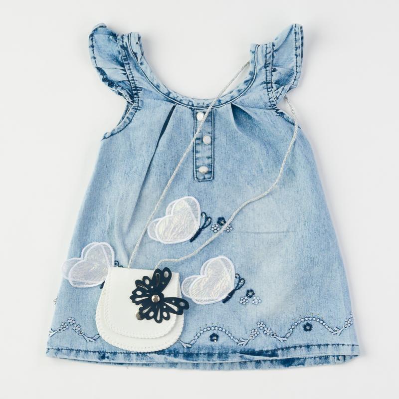 Детска дънкова рокля без ръкав Butterfly с чантичка