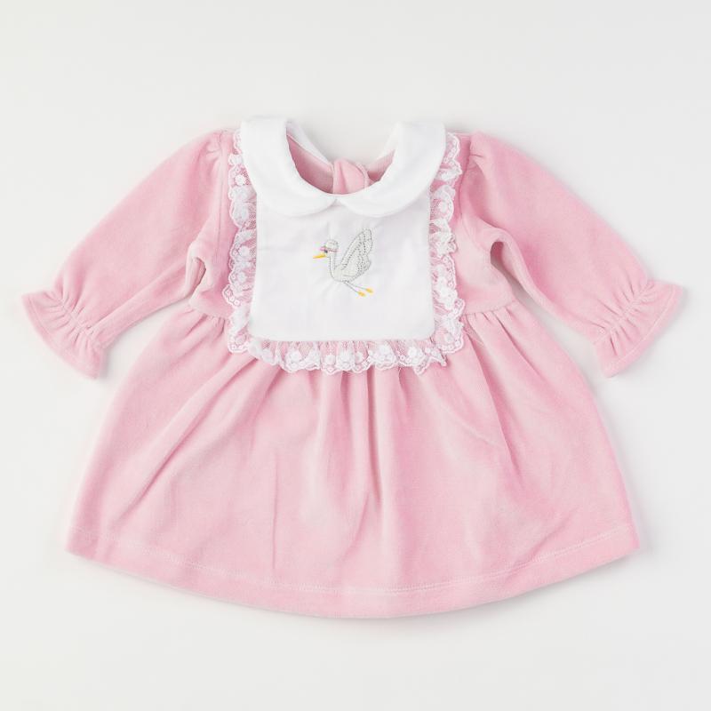 Бебешка рокля от плюш Ladi Pink с дълъг ръкав - Розова
