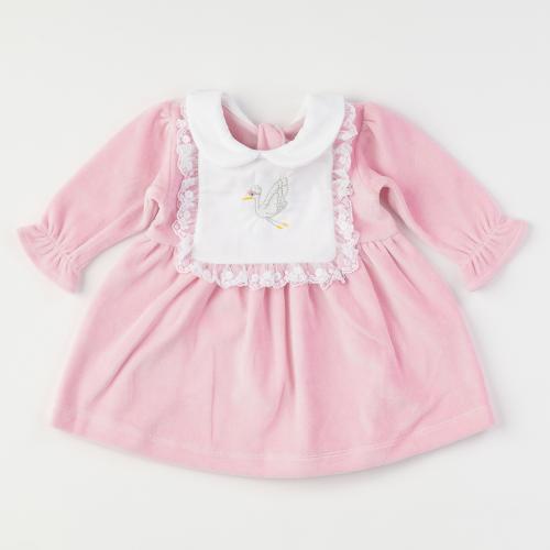 Бебешка рокля от плюш Ladi Pink с дълъг ръкав - Розова