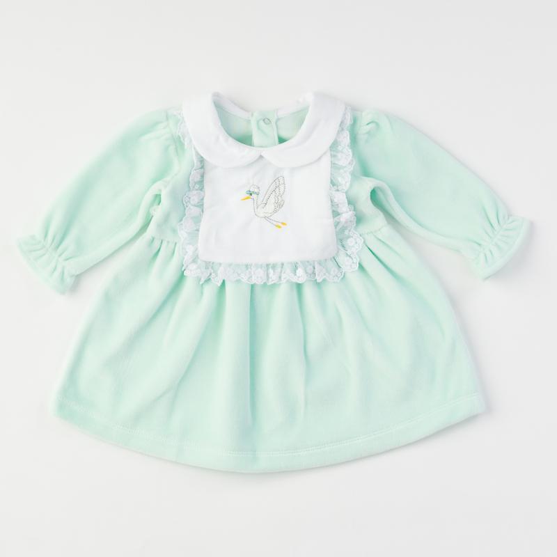 Бебешка рокля от плюш Ladi Pink с дълъг ръкав - Зелена