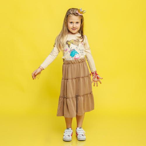 Детска блуза за момиче с дълъг ръкав Breeze Say hello с пайети - Бежова