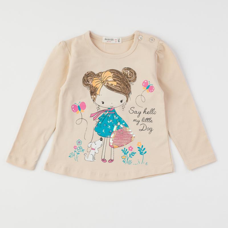 Παιδικη μπλουζα Για Κορίτσι με μακρυ μανικι  Breeze Say hello   με παγιετες  -  Μπεζ