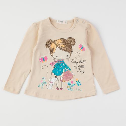 Παιδικη μπλουζα Για Κορίτσι με μακρυ μανικι  Breeze Say hello   με παγιετες  -  Μπεζ