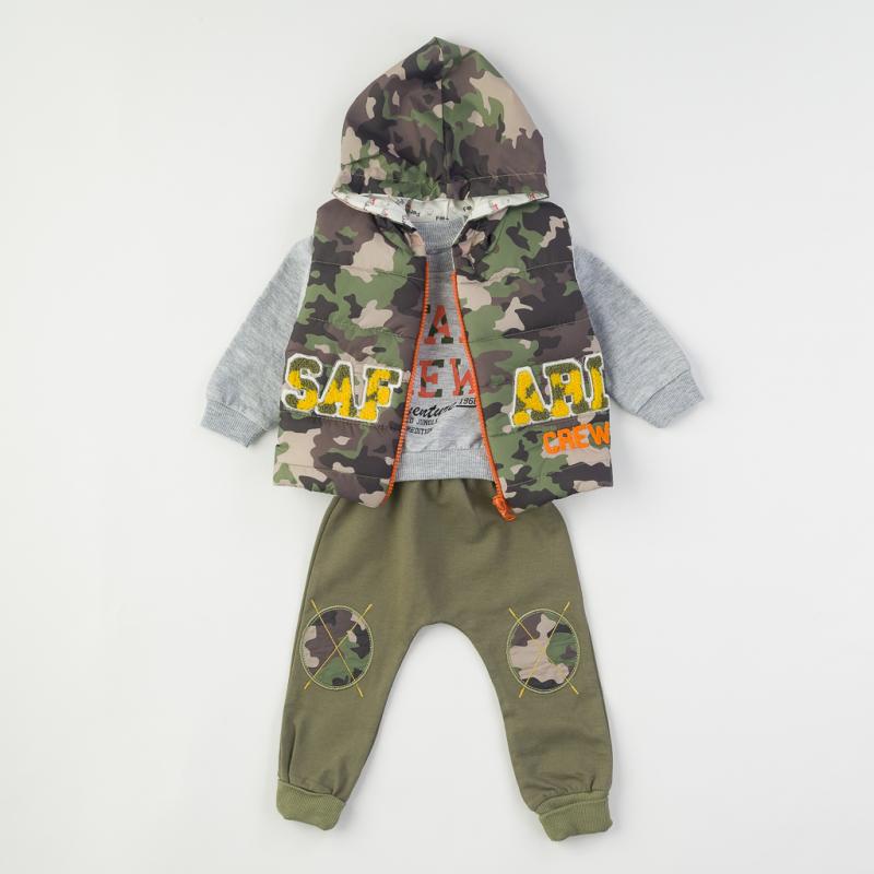 Childrens clothing set For a boy 3 parts  Safari crew  with vest