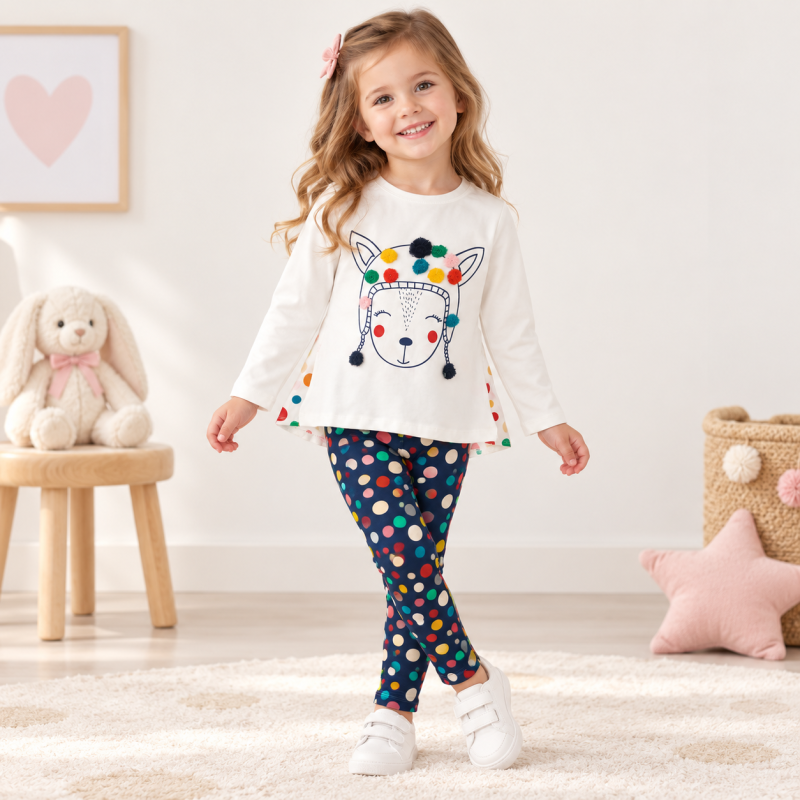 Детски комплект  момиче 2 части Color dots блу и клин