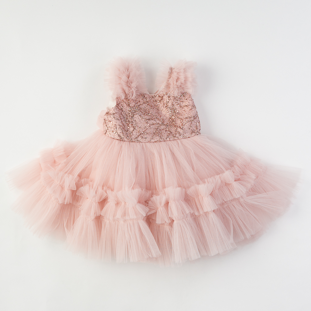 Детска официална рокля с тюл и брокат Pink Lady
