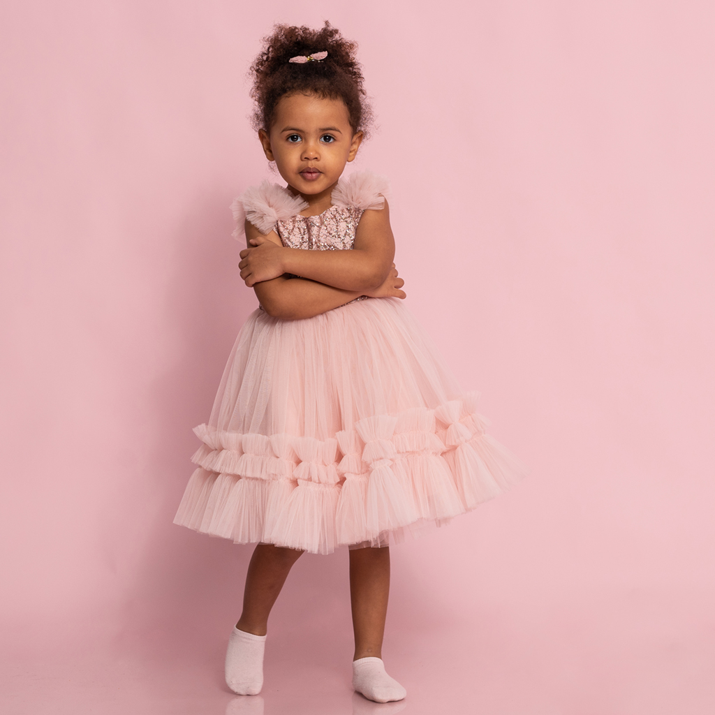 Παιδικο επισημο φορεμα με τουλι με μπροκάρ  Pink Lady