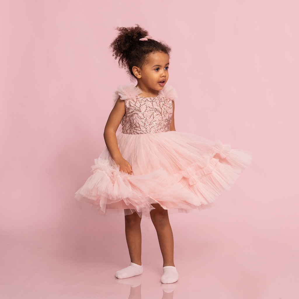 Παιδικο επισημο φορεμα με τουλι με μπροκάρ  Pink Lady