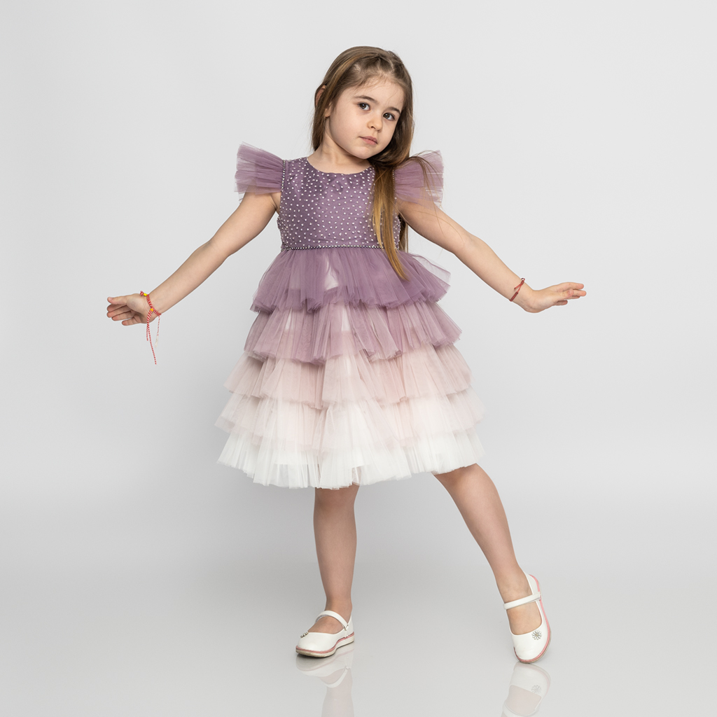 Παιδικο επισημο φορεμα με τουλι με μπροκάρ  Sparkle   -  Μωβ