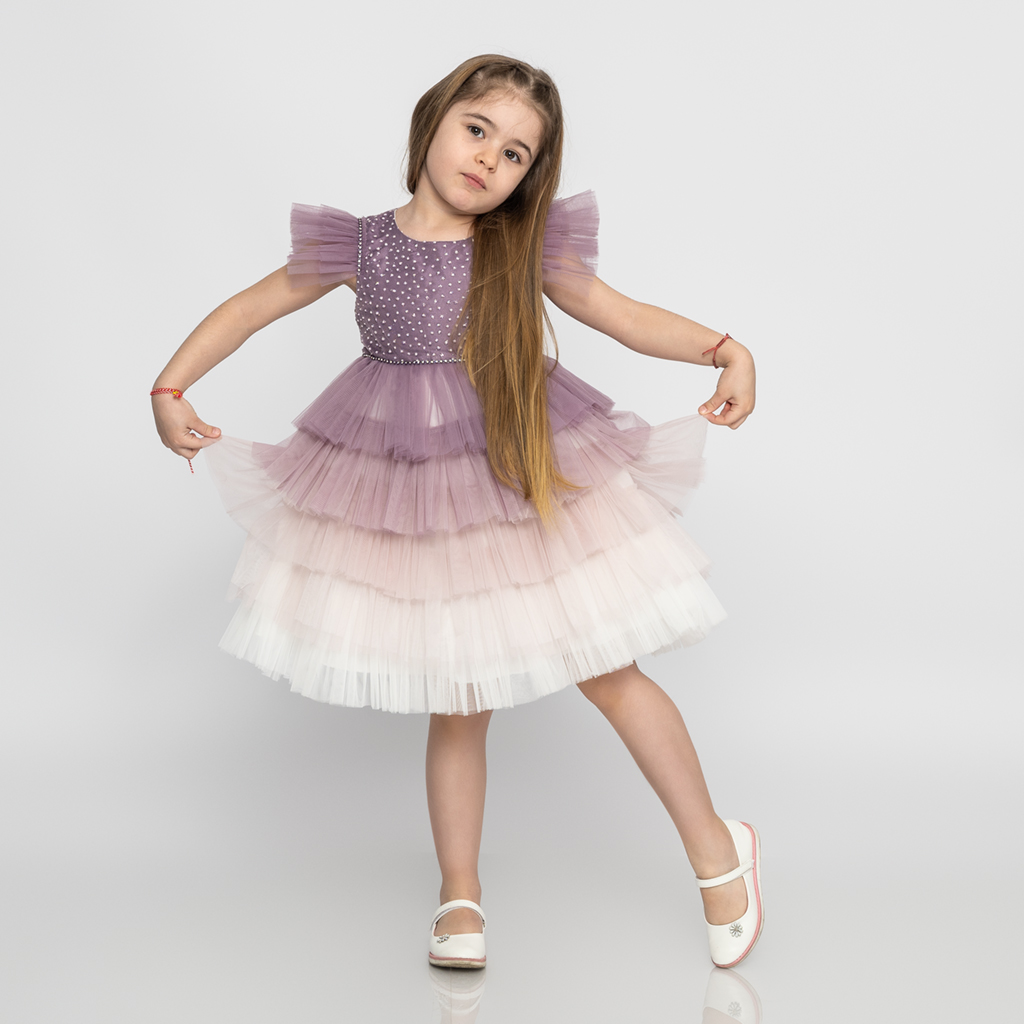 Детска официална рокля с тюл и брокат Sparkle - Лилава
