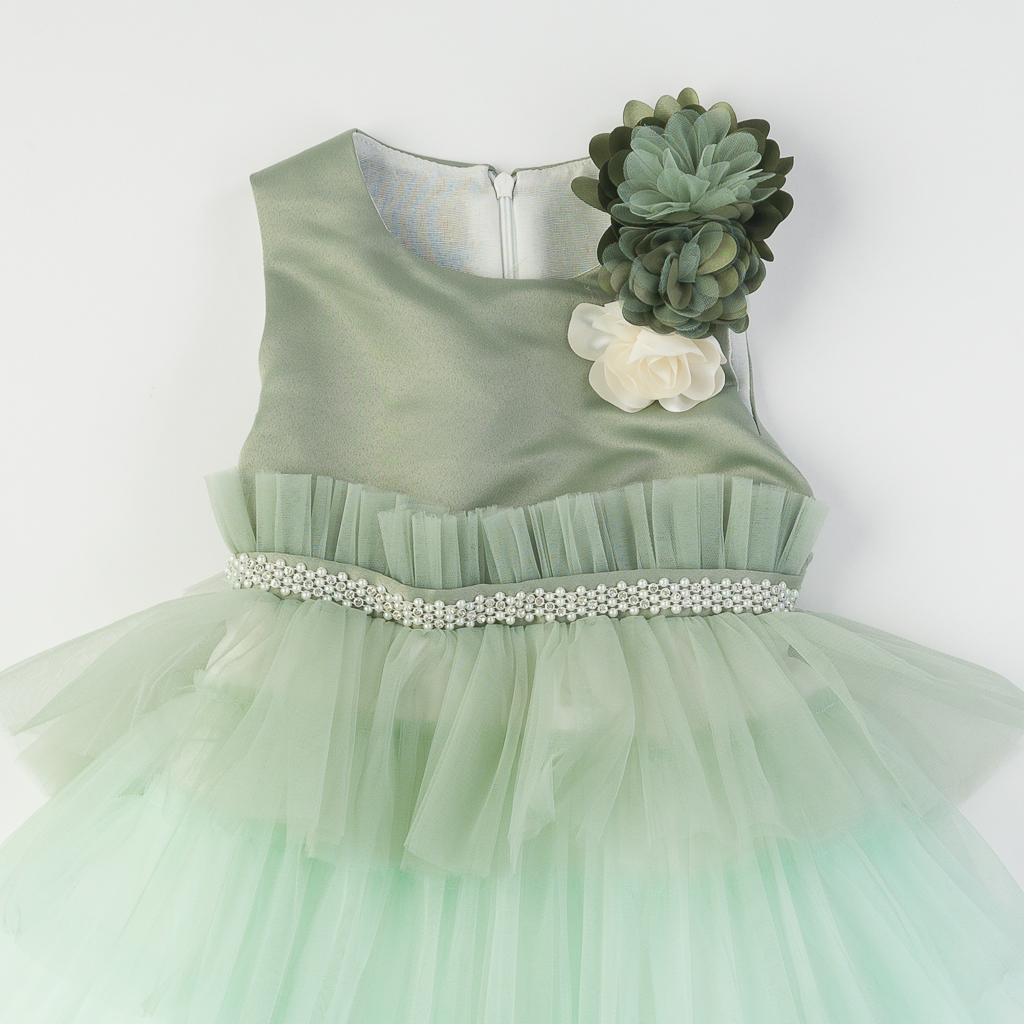 Детска официална рокля с тюл Pearl in the crawn с диадема - Зелена