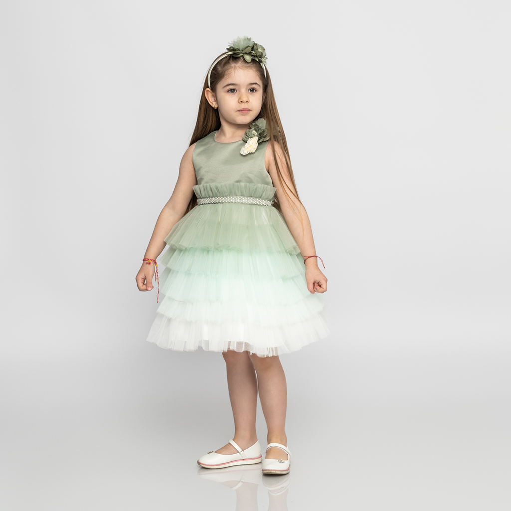 Детска официална рокля с тюл Pearl in the crawn с диадема - Зелена