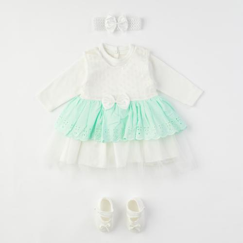 Комплект за изписване за момиче Petite Ponoin Baby с рокля и обувчици 4 части