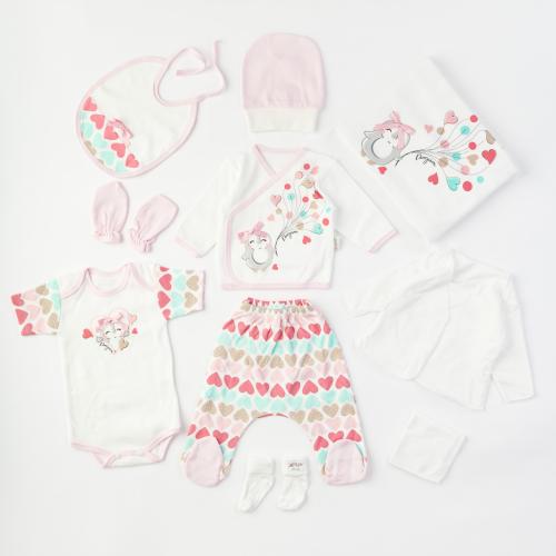Βρεφικό σετ νεογέννητου με κουβερτουλα Για Κορίτσι  Leylek Penguin  10 τεμαχια  -  Ροζ