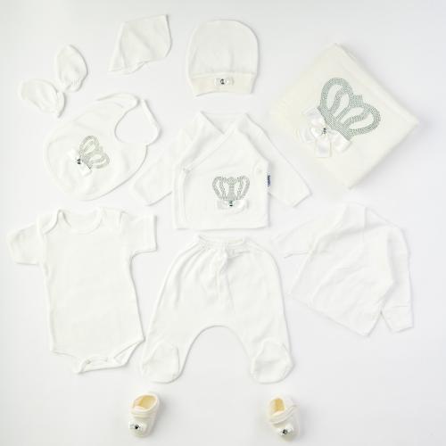 Βρεφικό σετ νεογέννητου με κουβερτουλα Για Κορίτσι  Tiasis White Princess  10 τεμαχια Ασπρο