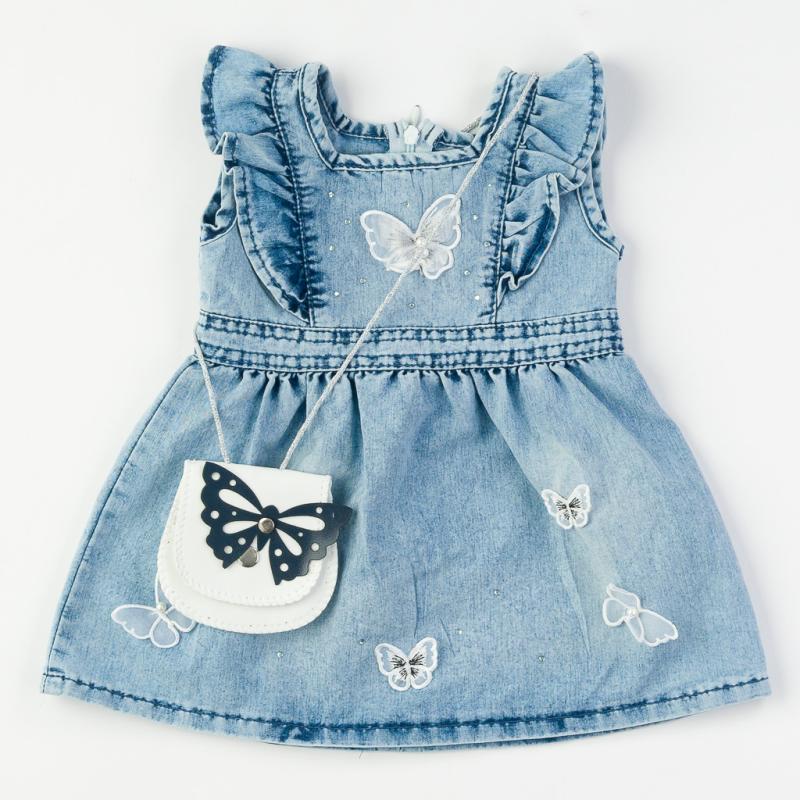 Детска дънкова рокля без ръкав Butterfly с чантичка