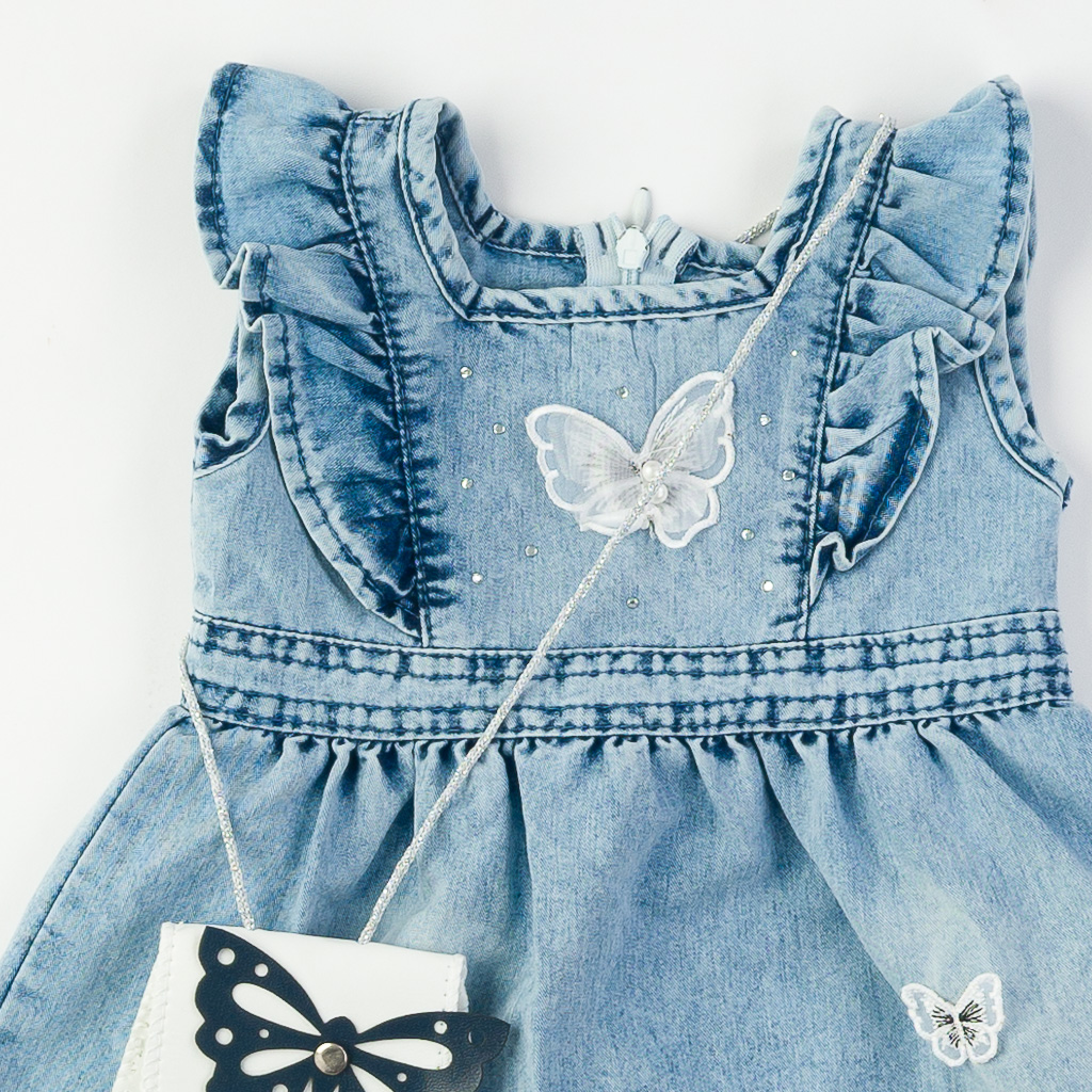 Παιδικό τζιν φόρεμα αμανικο   Butterfly  με τσαντακι