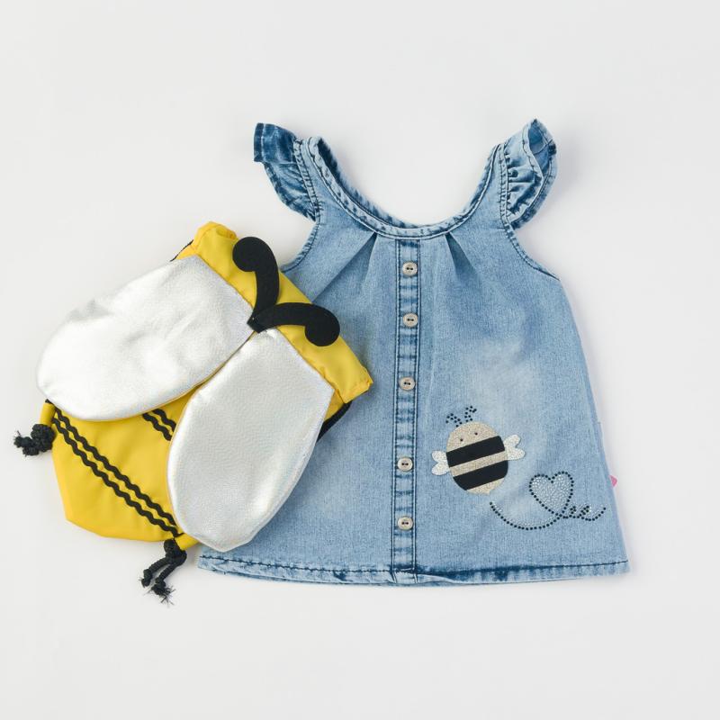 Childrens denim dress sleeveless  Sweet bee  with a backpack