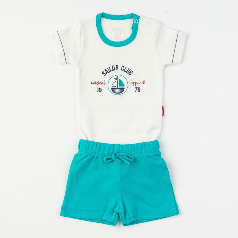 Baby set For a boy bodysuit with shorts  Sailor club  Turquoise