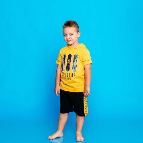 Детски комплект за момче къси панталонки тениска Sports Жълт