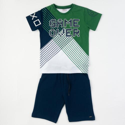 Детски комплект за момче къси панталонки тениска Game over Зелен