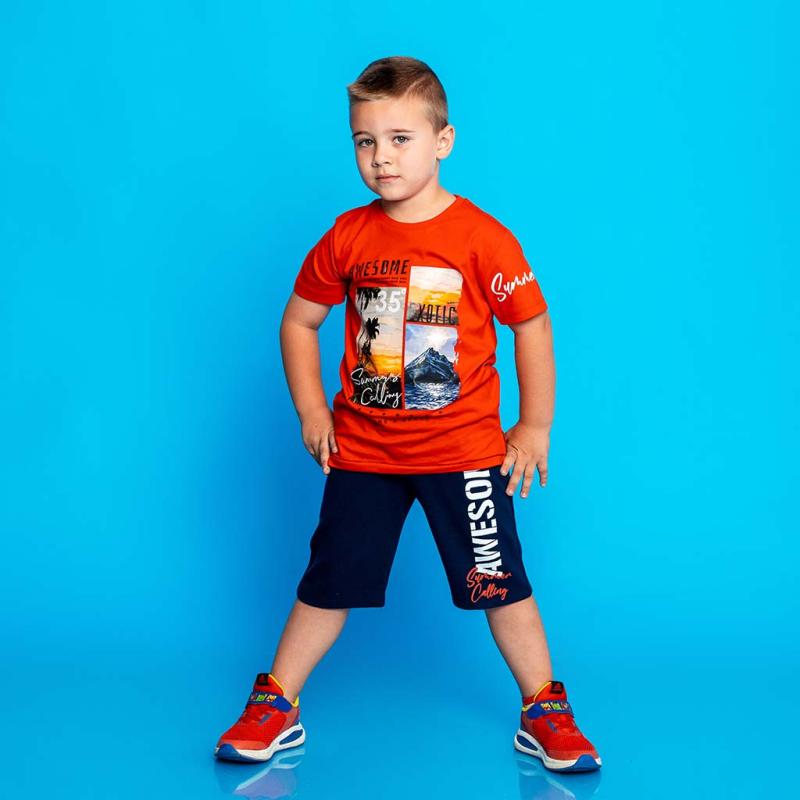 Детски комплект  момче къси панталонки тениска Awesome Червен