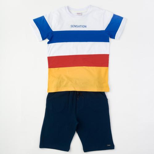 Детски комплект за момче къси панталонки тениска Sensation Син