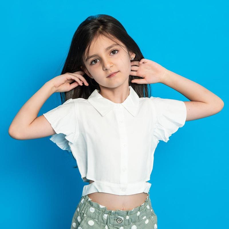 Παιδικό πουκάμισο Για Κορίτσι με κοντο μανικι  Cikoby style  κοντή  -  ασπρο