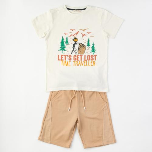 Детски комплект за момче тениска и къси панталонки Cikoby Lets get lost