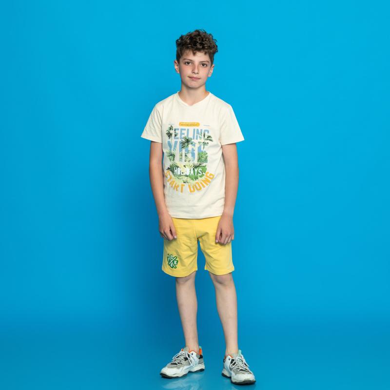 Детски комплект  момче тениска и къси панталонки Cikoby Feeling Vibe - Бежов