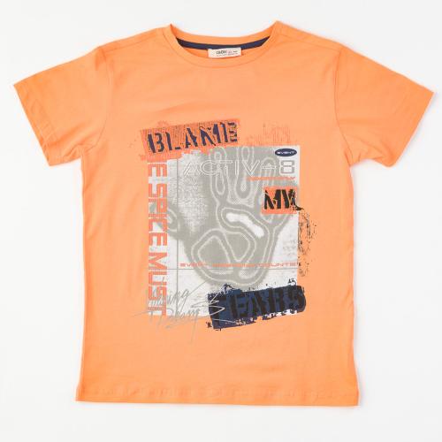 Детска тениска за момче с щампа Cikoby B plane Оранжева
