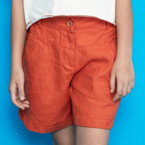 Детски къси панталонки за момиче с висока талия Cikoby Оранжеви