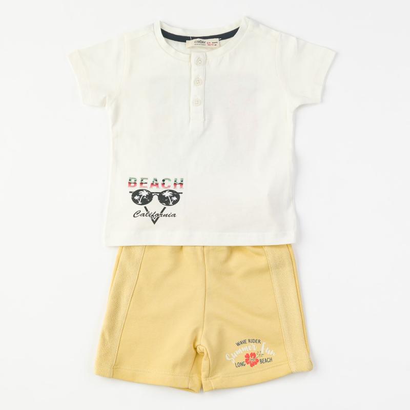 Детски комплект  момче Къси панталонки с тениска Cikoby Beach Бял