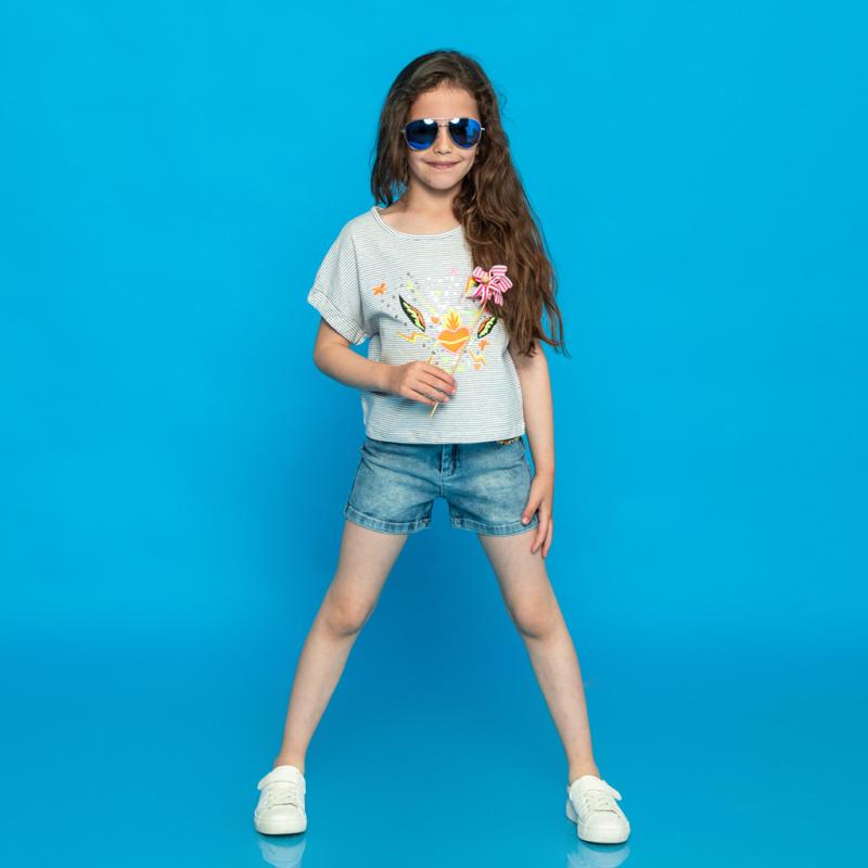 Childrens summer set For a girl  Cichlid I Am Real Girl  t-shirt and denim shorts