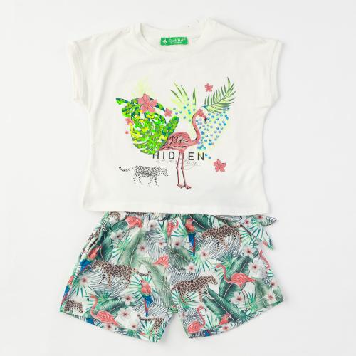 Детски комплект за момиче тениска и къси панталонки Cichlid Flamingo