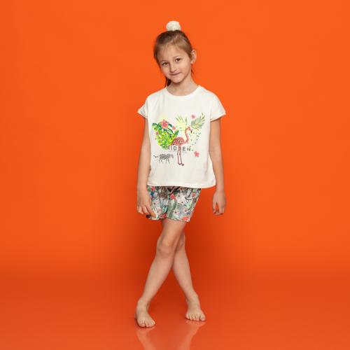 Детски комплект  момиче тениска и къси панталонки Cichlid Flamingo