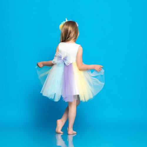 Детска официална рокля с тюл Unicorn с диадема Бяла