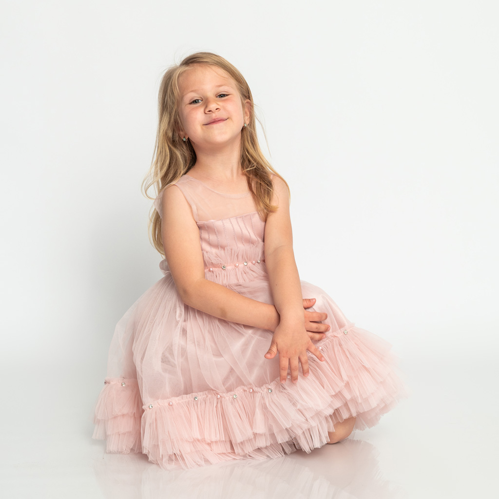 Παιδικο επισημο φορεμα με τουλι περλες με διαμαντακια  Ayisig Beauty  Ροζε