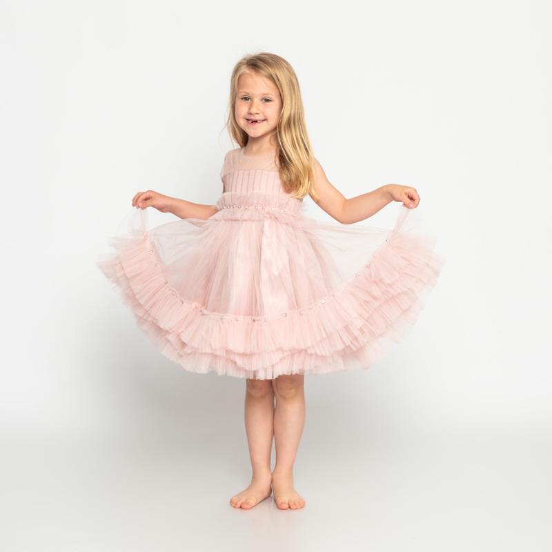 Childrens formal dress with tulle pearls and gemstones  Ayisig Beauty  Pink