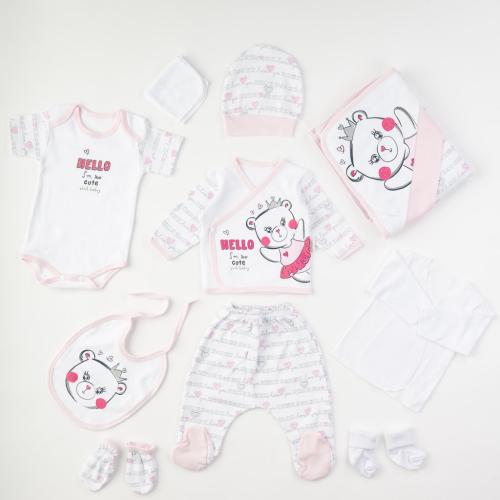 Βρεφικό σετ νεογέννητου με κουβερτουλα Για Κορίτσι  Leylek Princess Bear  10 τεμαχια Ροζ