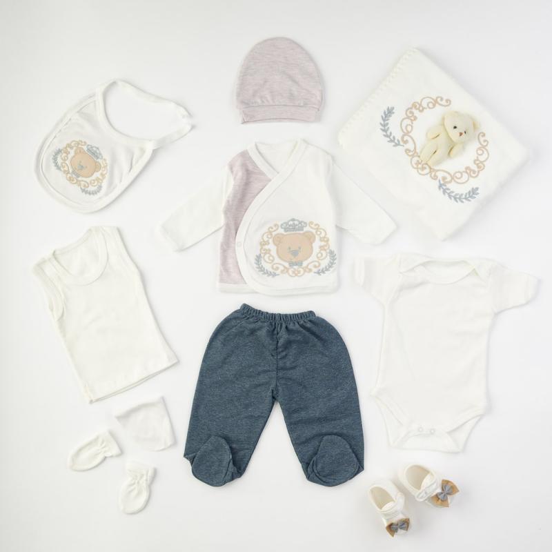 Βρεφικό σετ νεογέννητου με κουβερτουλα Για Αγόρι  Royal  10 τεμαχια με παπουτσακια Μπεζ