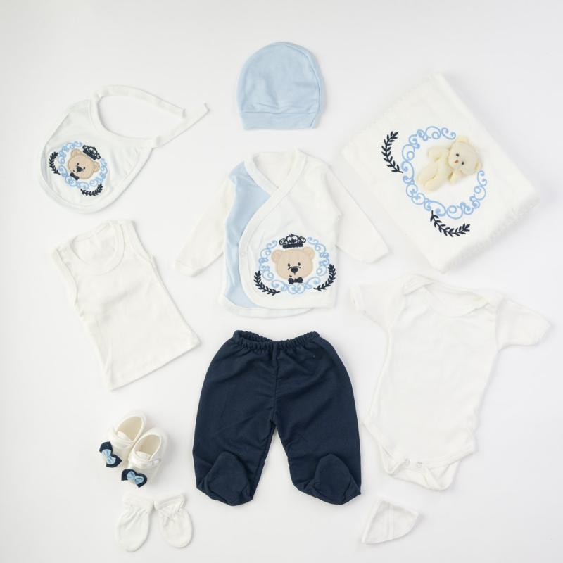 Βρεφικό σετ νεογέννητου με κουβερτουλα Για Αγόρι  Royal  10 τεμαχια με παπουτσακια Μπλε