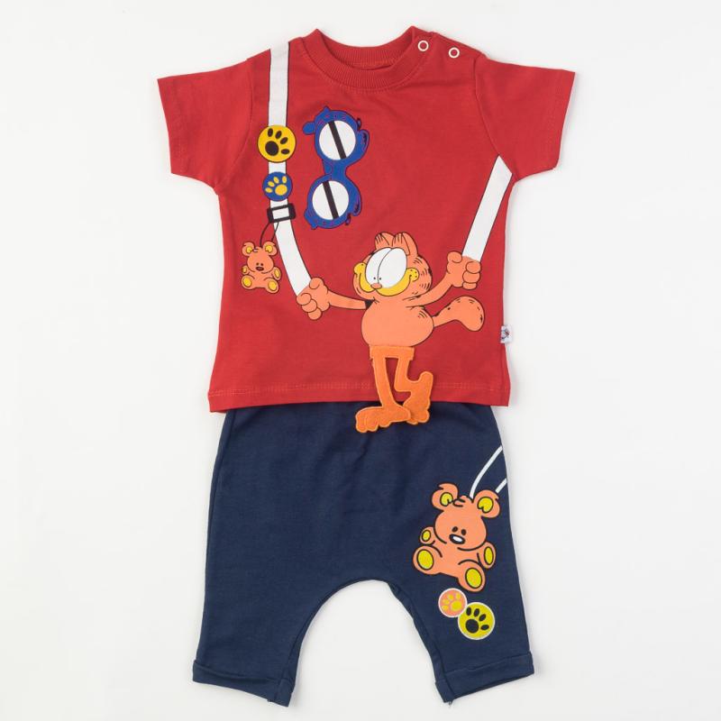 Бебешки комплект тениска и панталонки  момче Cat Червен
