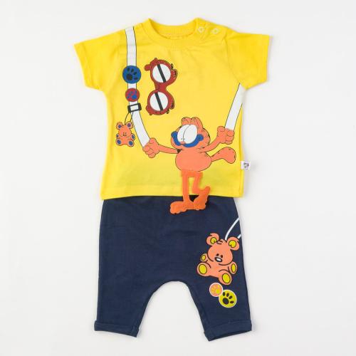 Бебешки комплект тениска и панталонки за момче Cat Жълт