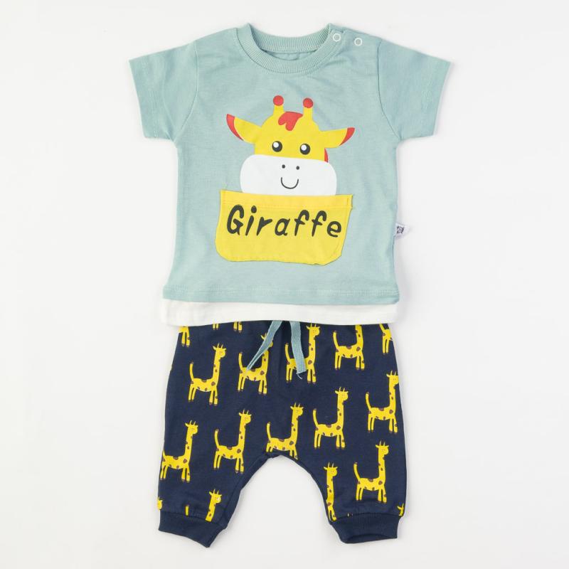 Бебешки комплект  момче Giraffe тениска и панталонки Мента