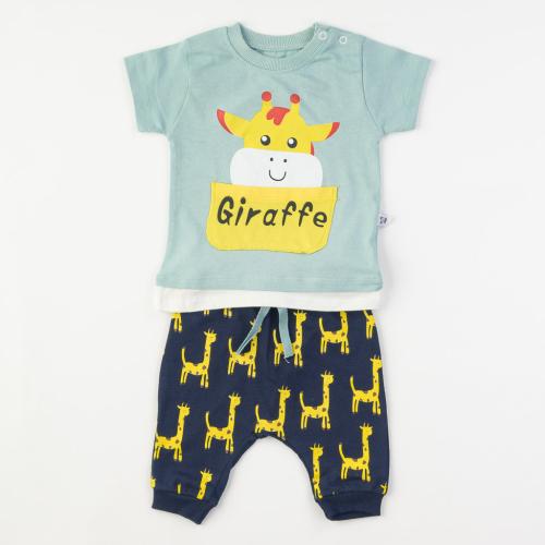 Бебешки комплект за момче Giraffe тениска и панталонки Мента