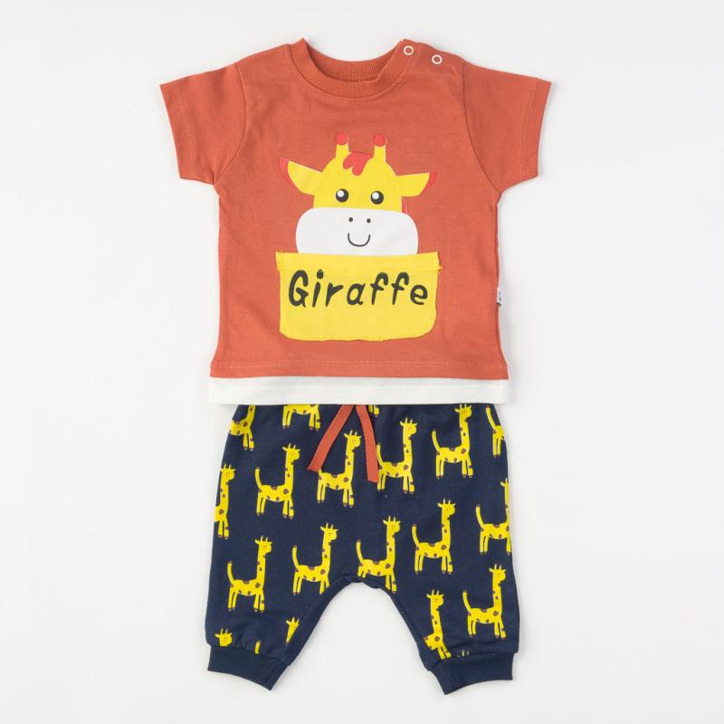 Бебешки комплект  момче Giraffe тениска и панталонки Оранжев