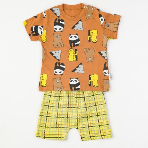 Бебешки комплект за момче Animals тениска и къси панталонки Кафяв