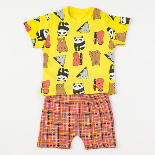 Бебешки комплект за момче Animals тениска и къси панталонки Жълт