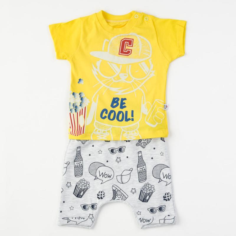 Set pentru bebeluși Pentru băiat  Be cool  tricou şi pantaloni scurţi galben